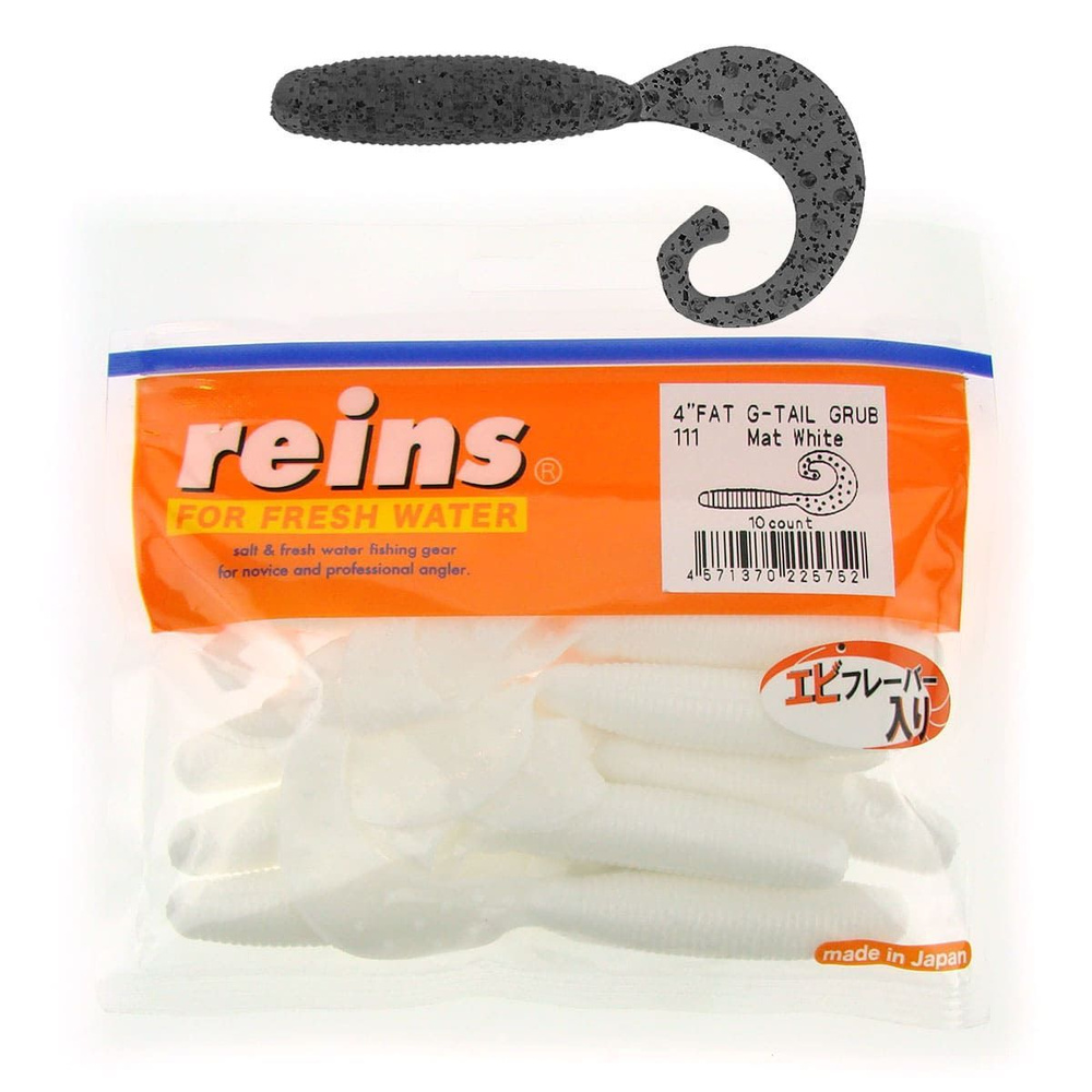 Силикон Reins Fat G-Tail Grub 4" 111 Mat White, 10шт #1