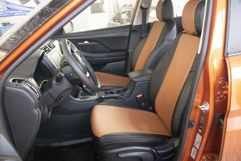 Авточехлы Hyundai Creta II "Почин" экокожа, черно-оранжевый #1
