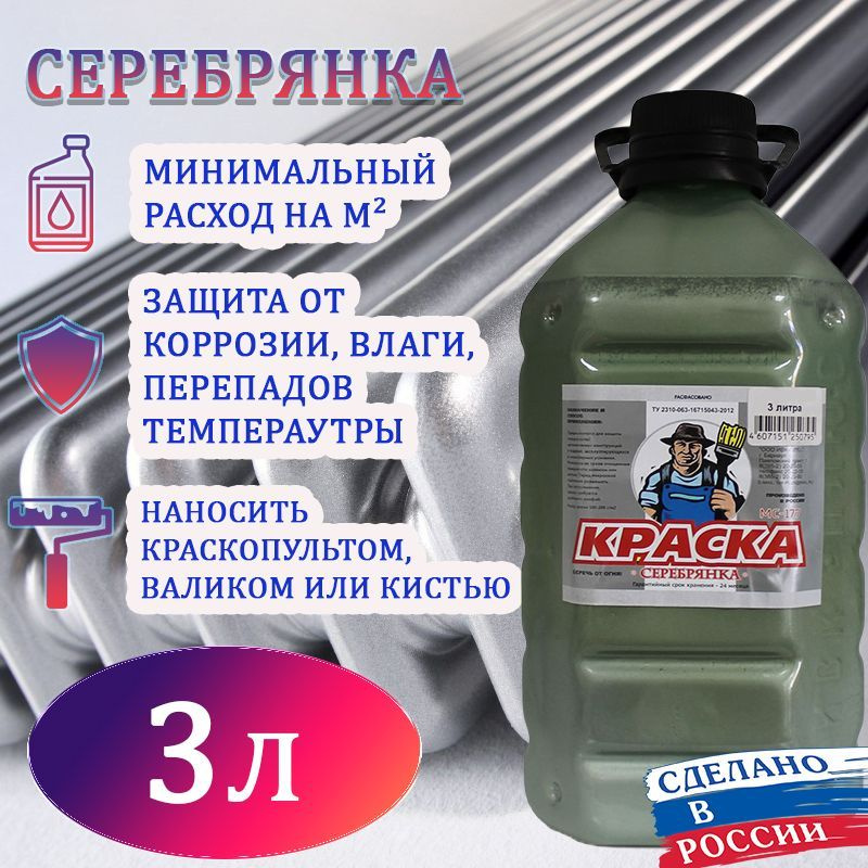 Серебрянка краска по металлу МС-177 3л #1