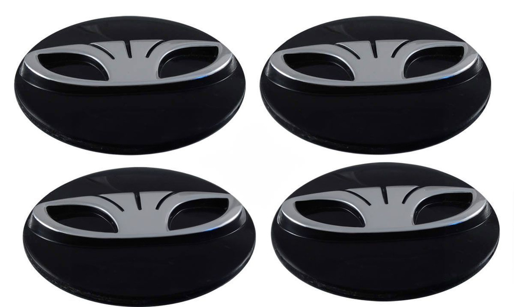 Наклейки на диски пластиковые рельефные 60 мм 4 шт / Стикеры на колпачки дисков Daewoo черные и хром #1