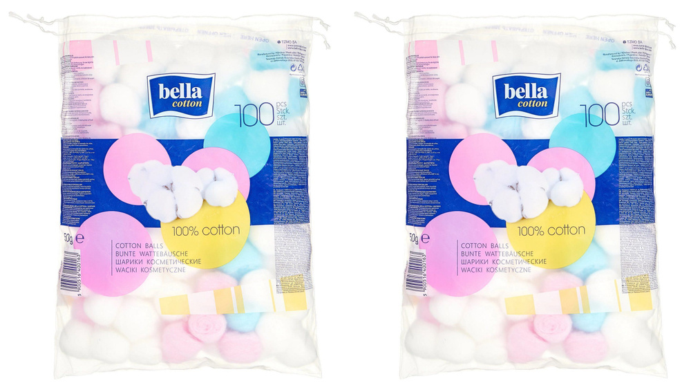BELLA Шарики ватные COTTON цветные 100 шт/уп,2 уп - купить с доставкой ...