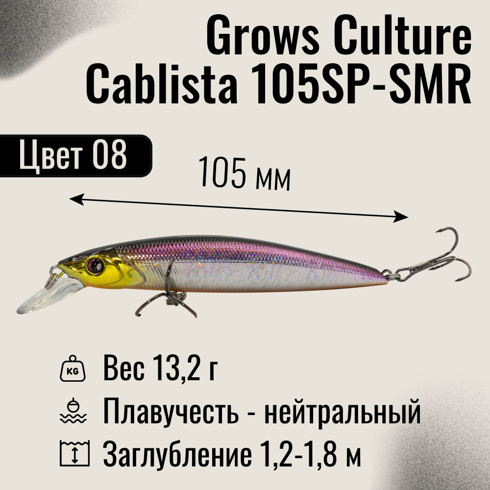 Воблер Grows Culture Cablista 105SP-SMR цвет 08 13,2 г 1,2-1,8 м минноу для ловли щуки, голавля, жереха #1