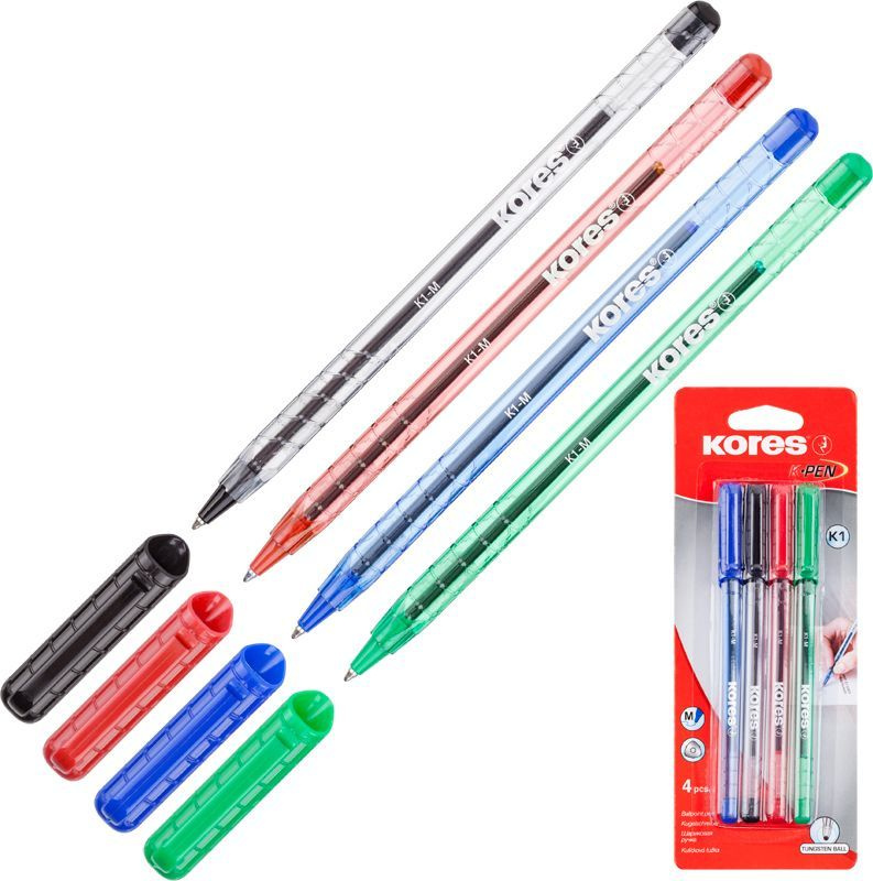 Ручка шариковая Kores К1, цветные, 0.7 мм, набор 4 штуки #1