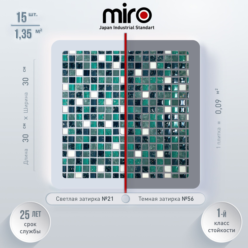 Плитка мозаика для ванной комнаты MIRO (серия Krypton №95), моющаяся высокопрочная, размер плитки 30х30см, #1