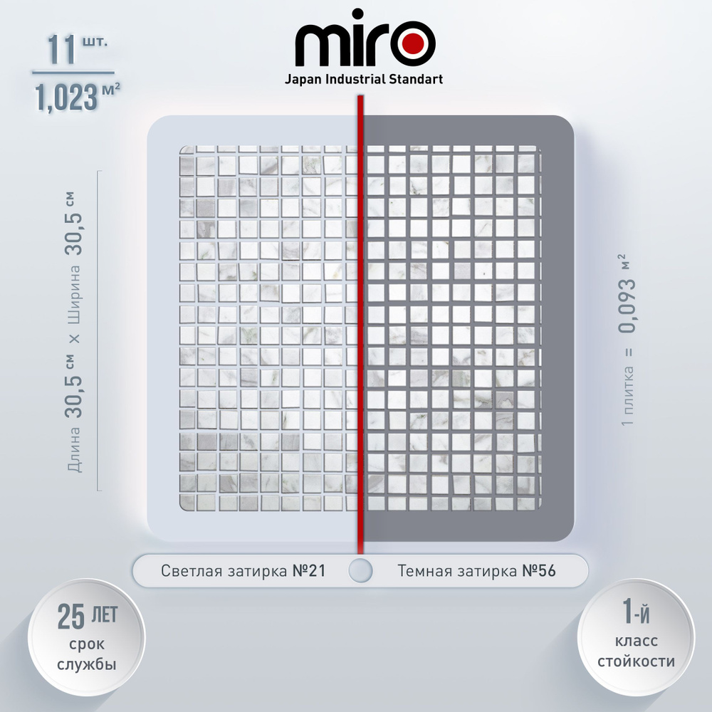 Плитка мозаика для душевой комнаты MIRO (серия Californium №10), моющаяся высокопрочная долговечная, #1