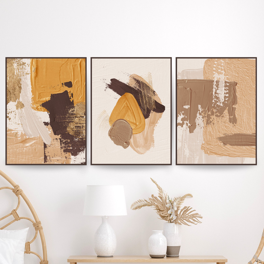 Постеры интерьерные "Абстракция маслом" 3 штуки, 30х42 см, постеры на кухню, для гостиной и спальни в #1