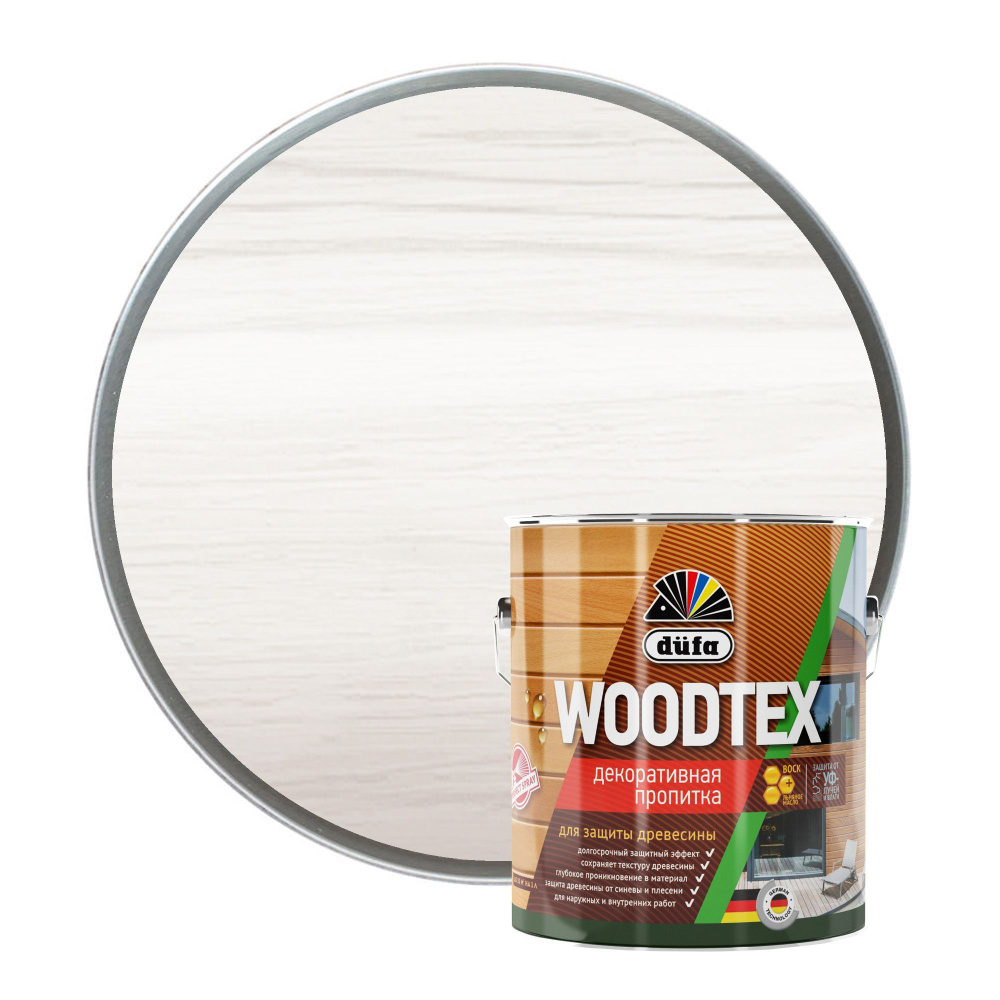 Пропитка декоративная для защиты древесины алкидная Dufa WOODTEX белая 3 л  #1