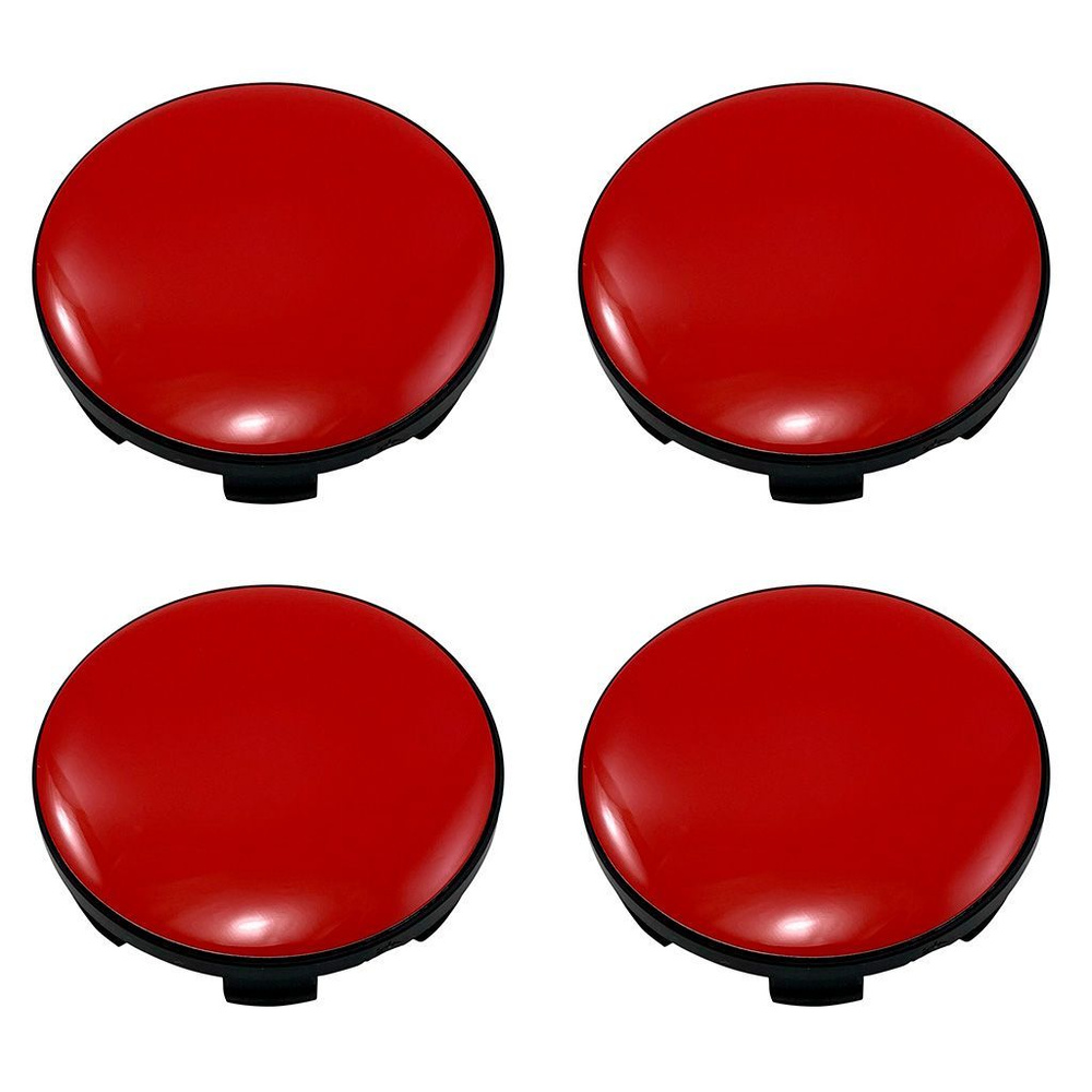 Колпачки на литые диски 59/56/12 мм комплект-4 шт / Заглушки ступицы черные с красным металлическим стикером #1