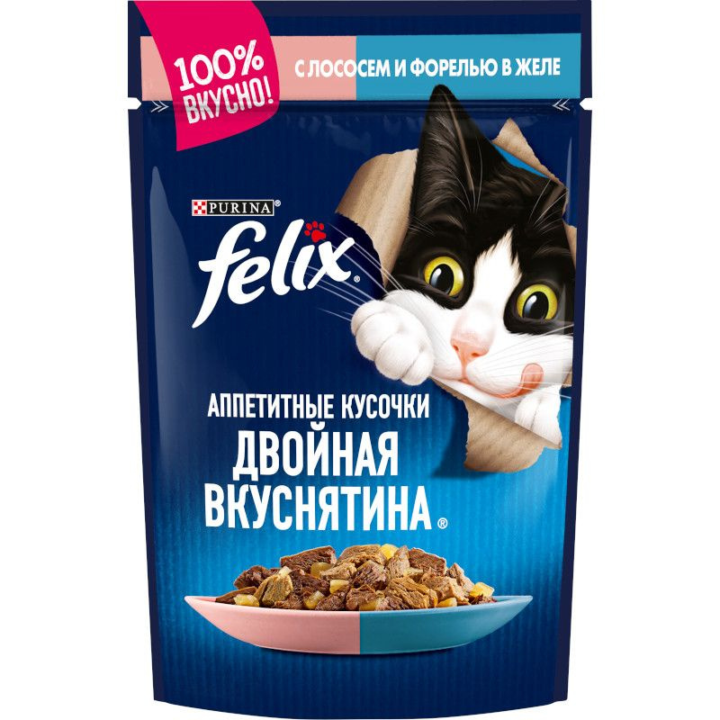 Felix двойная вкуснятина влажный корм для кошек в желе с лососем и форелью 75г х 26шт  #1