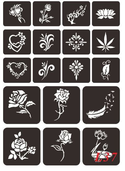 33 многоразовых трафаретов, набор №52, трафарет для тату и дизайна хна  #1