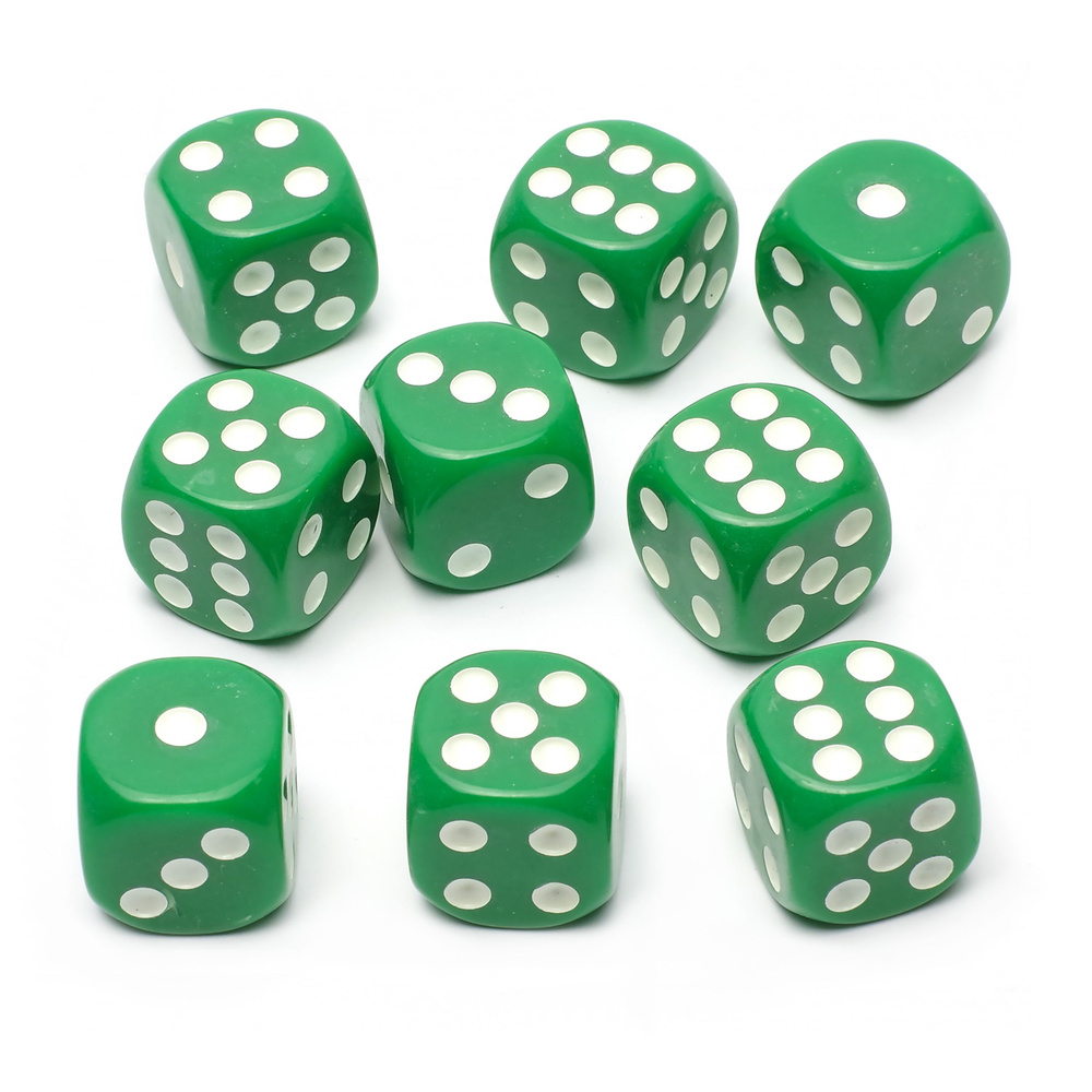 Кости игральные, дайсы, кубики цветные Stuff-Pro d6 10 шт., 16мм (зеленый)  #1