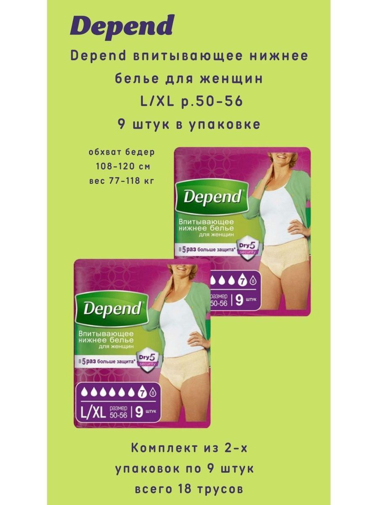 Depend трусы одноразовые для женщин размер L/XL 9 шт/уп #1