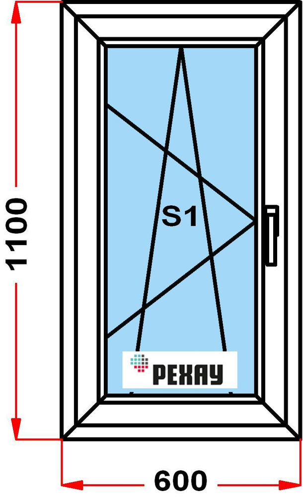Окно пластиковое, профиль РЕХАУ BLITZ (1100 x 600), с поворотно-откидной створкой, стеклопакет из 2х #1
