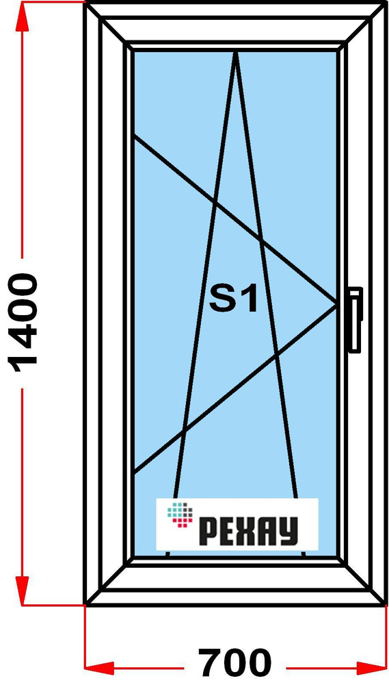 Окно пластиковое+москитка, профиль РЕХАУ BLITZ (1400 x 700), с поворотно-откидной створкой, стеклопакет #1