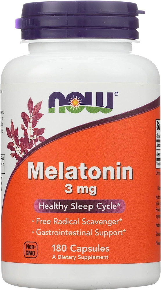 Мелатонин, 3 мг, 180 растительных капсул, NOW Foods, Melatonin, Нау Фудс, США  #1