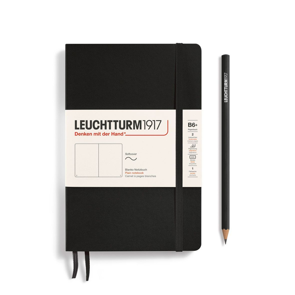 Блокнот Leuchtturm1917 B6+, мягкая обложка, нелинованный, черный + держатель для ручки Pen loop в подарок #1