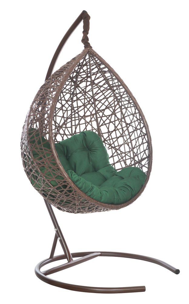 Подвесное кресло-кокон VALENCIA коричневый + каркас (зеленая подушка Relax)  #1