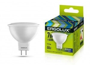 Светодиодная LED лампа Ergolux MR16 GU5.3 220V 7W(510lm 100 ) 6500K 6K матовая 50x47 пластик/алюм. LED-JCDR-7W-GU5.3-6K #1