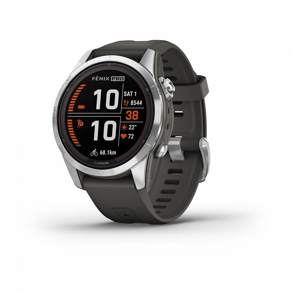 Смарт-часы Garmin Fenix 7s Pro Solar серебристый с черным силиконовым ремешком, 010-02776-01  #1