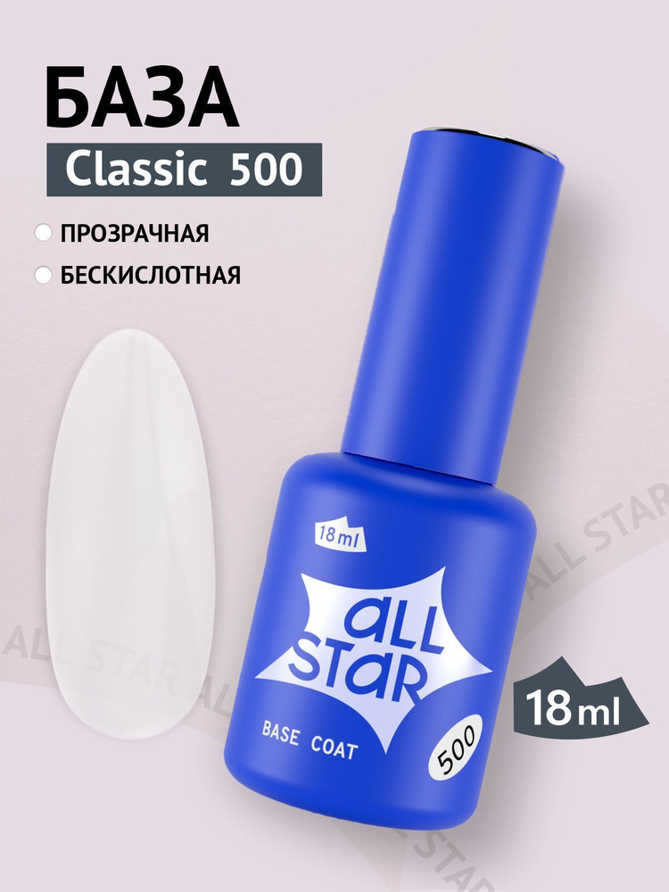 База для гель лака ALL STAR Professional RUBBER BASE прозрачная бескислотная, 18 мл  #1