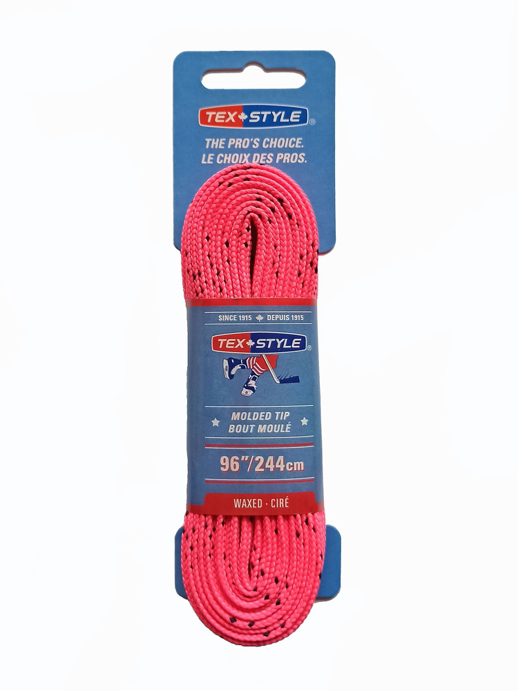 Шнурки хоккейные для коньков TexStyle 244см с пропиткой розовые MOLDED TIP Waxed  #1