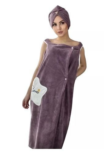Банный набор женский халат килт чалма из микрофибры, полотенце банное для душа, бассейна, сауны и пляжа #1