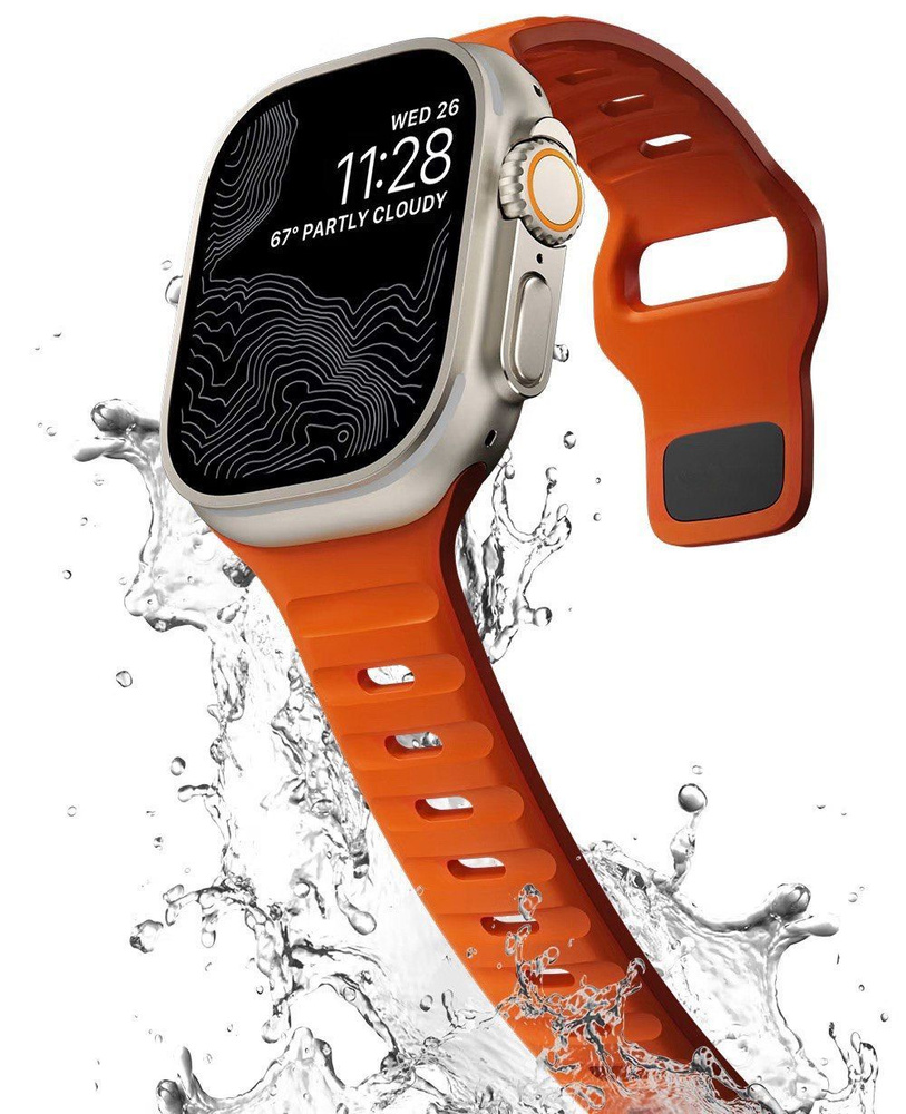 Силиконовый ремешок, браслет для Apple Watch размер 42 44 45 49 mm, оранжевый  #1