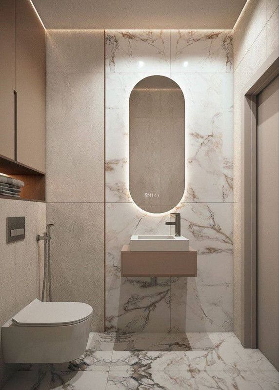 Зеркало овальное 110*60 для ванной с нейтральной LED-подсветкой и часами  #1