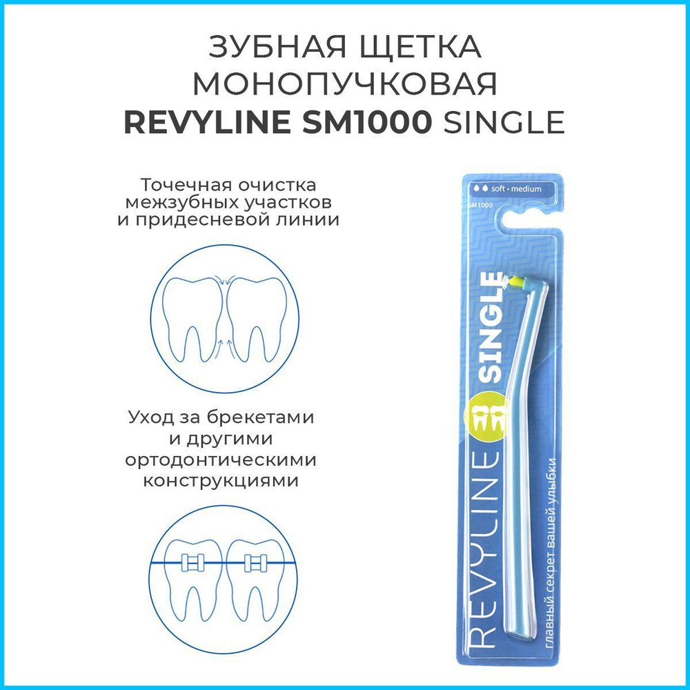 Зубная щетка Revyline SM1000, монопучковая. Голубая.  -  .