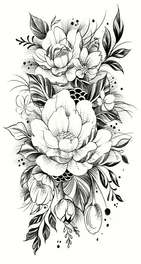 Переводные временные татуировки. Тату цветы #1