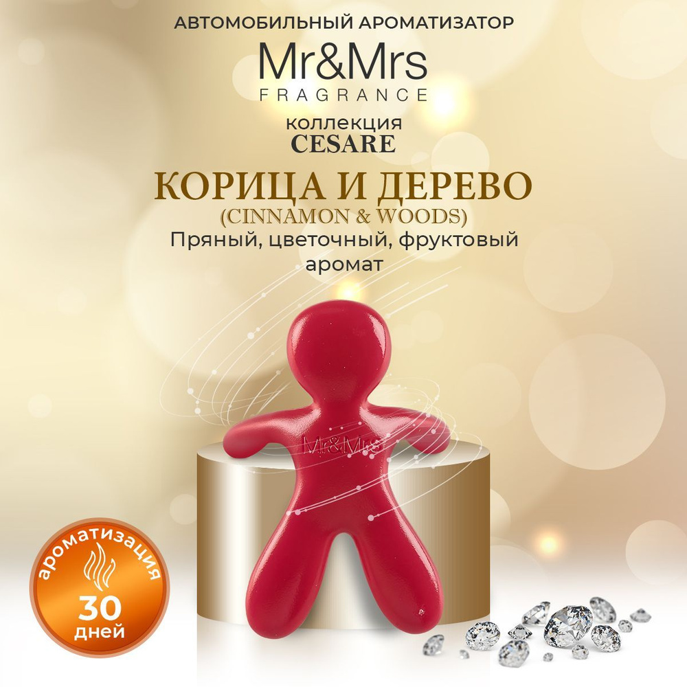 Ароматизатор для автомобиля на дефлектор человечек Mr&Mrs Fragrance CESARE Cinnamon & Woods, Корица и #1