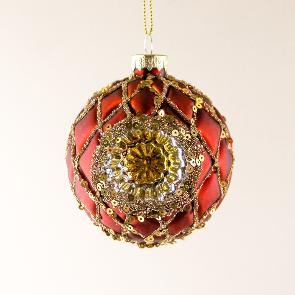Елочный Шар Византия с прожектором , 8 см, красный #1