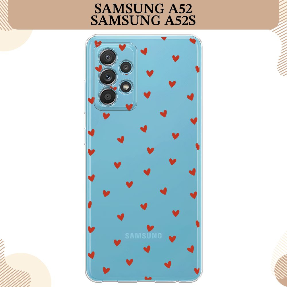 Силиконовый чехол на Samsung Galaxy A52/A52s / Самсунг А52/A52s, Red hearts, прозрачный  #1