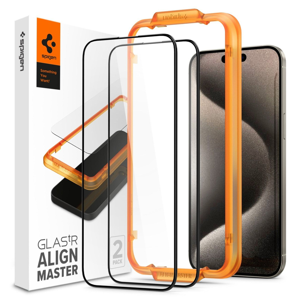 Защитное стекло SPIGEN для iPhone 15 Pro Max - Glass tR AlignMaster Черный  2 шт AGL06875