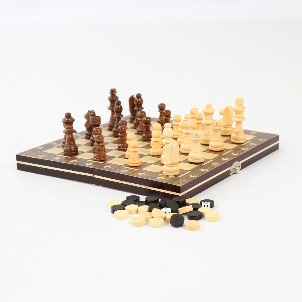 Дорожные магнитные шахматы, шашки и нарды / размер поля 29х29см / три в одном настольная игра  #1