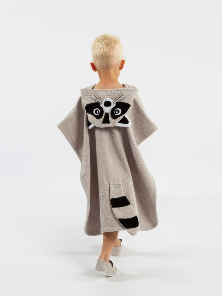 Полотенце пончо с капюшоном, Fluffy-Bunny, модель "Енот" Серый  #1