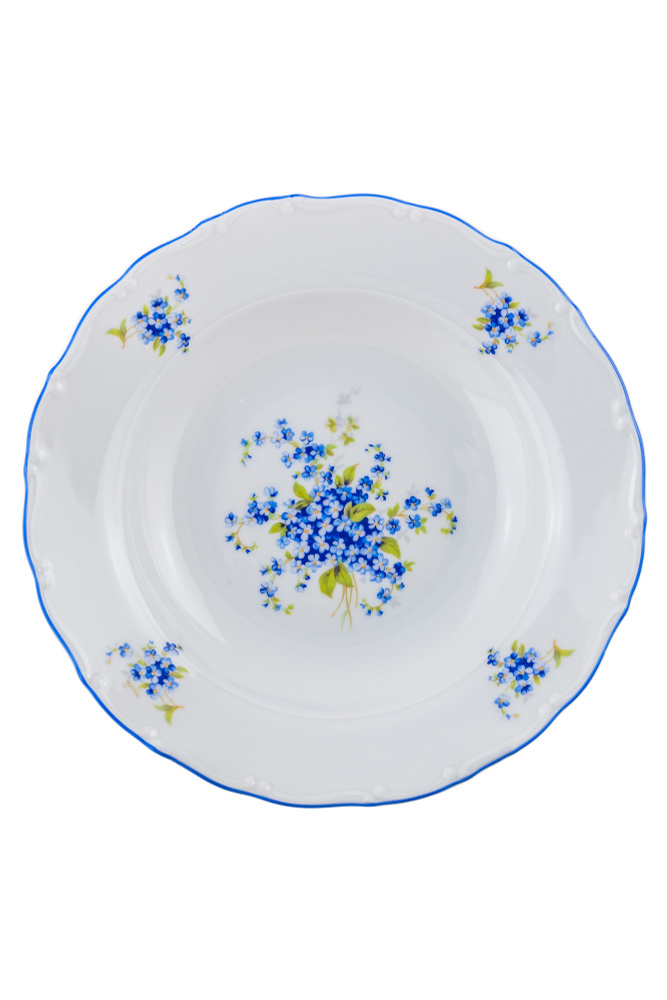 Тарелка обеденная 23 см Moritz Zdekauer "Незабудка", синяя кайма, фарфор, Чехия  #1
