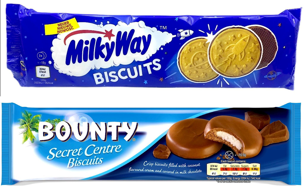 Набор бисквитного печенья Bounty Secret centre biscuits(132гр) и Milky Way Biscuits (108гр) (Европа) #1