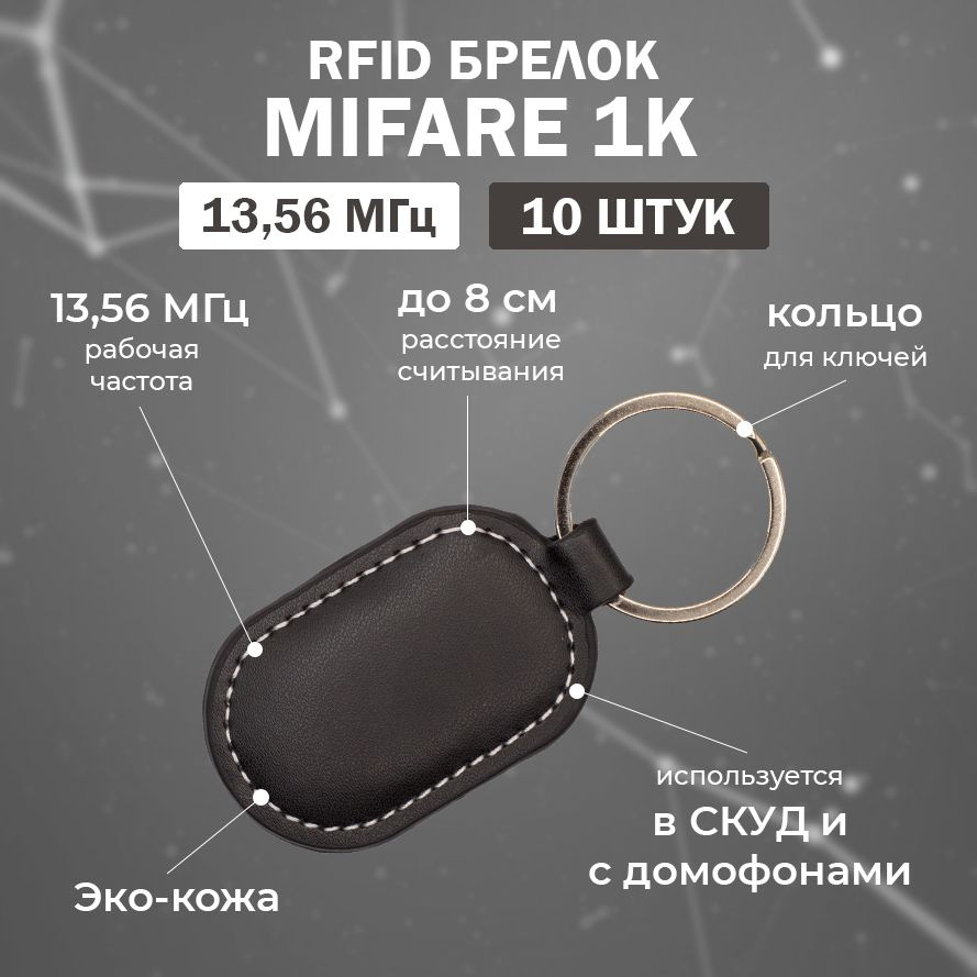 RFID брелок MIFARE кожаный CLASSIC-LKEY-MF (НЕПЕРЕЗАПИСЫВАЕМЫЙ) черный / Брелок доступа для СКУД систем #1