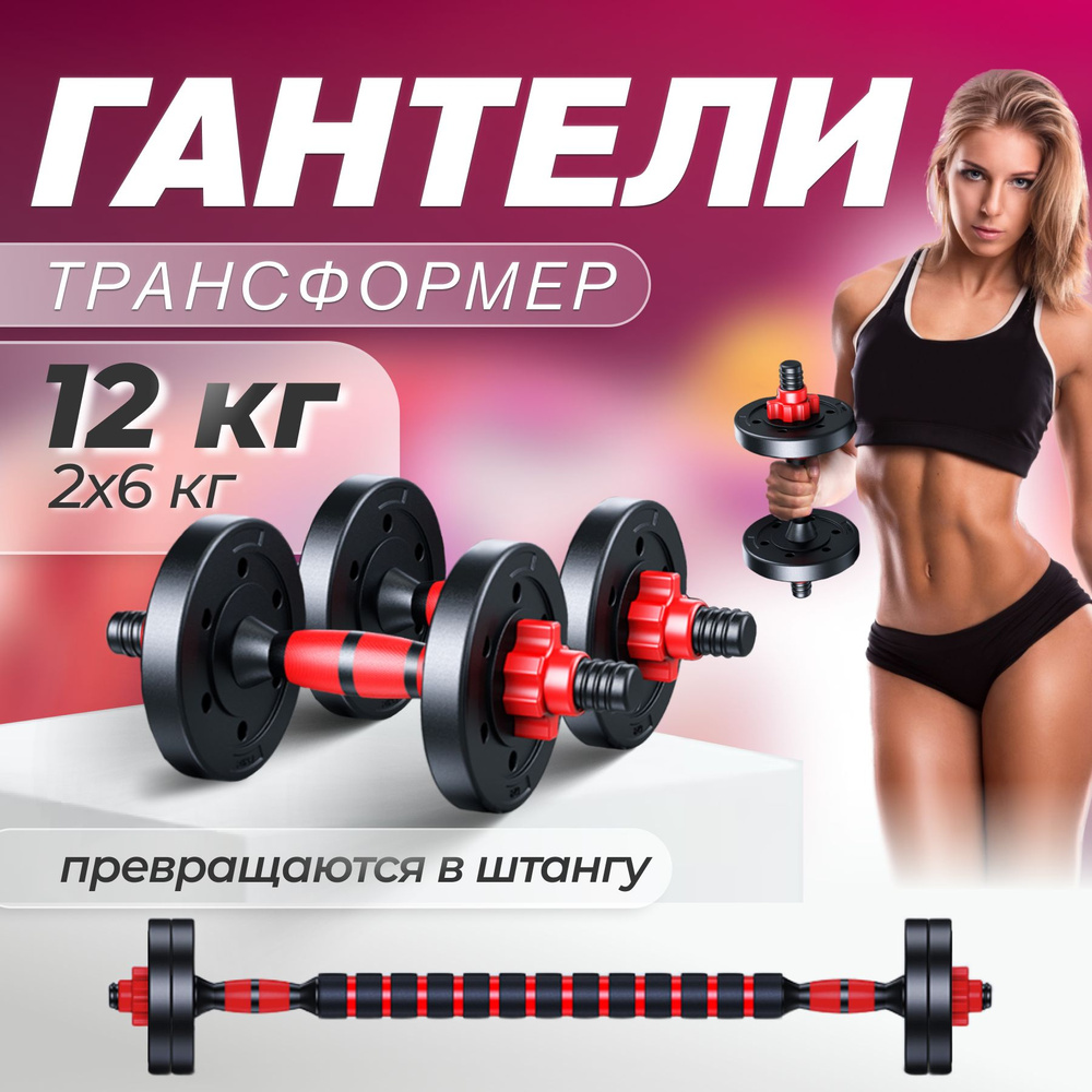 Гантели ATHLETIC разборные для фитнеса женские, 2 шт. по 6 кг, черный,  красный - купить по выгодным ценам в интернет-магазине OZON (1256980276)