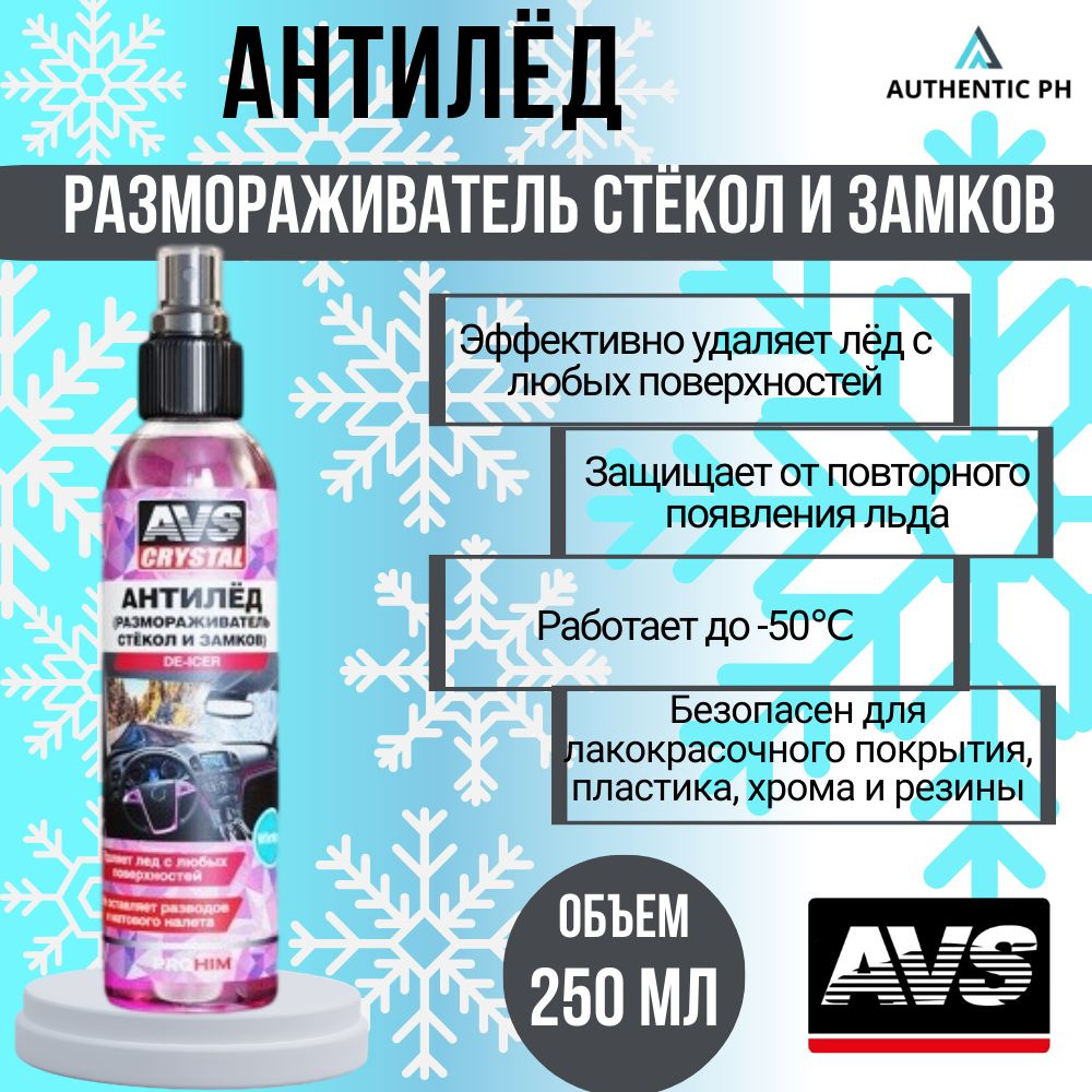 Размораживатель стёкол и замков "Антилёд" с распылителем 250 мл AVS AVK-186 / A07399S - 1шт  #1