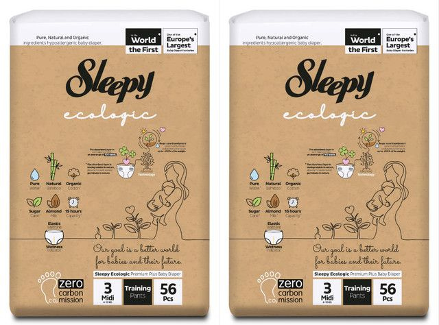 Sleepy Ecologic Детские подгузники-трусики Jumbo Midi, 56 шт., 2 упаковки  #1