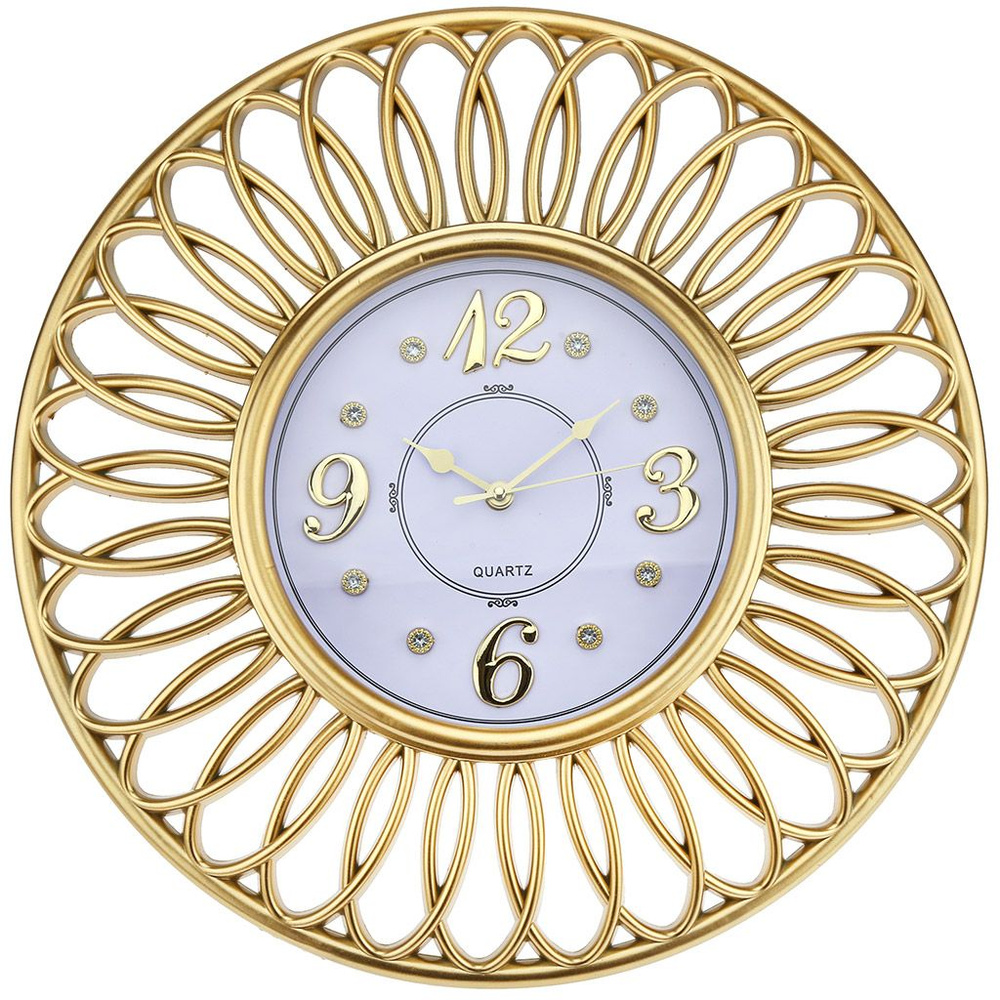 Часы настенные Винтаж д46х4,8см мягкий ход циферблат белый со стразами пластм. золотой в коробке  #1