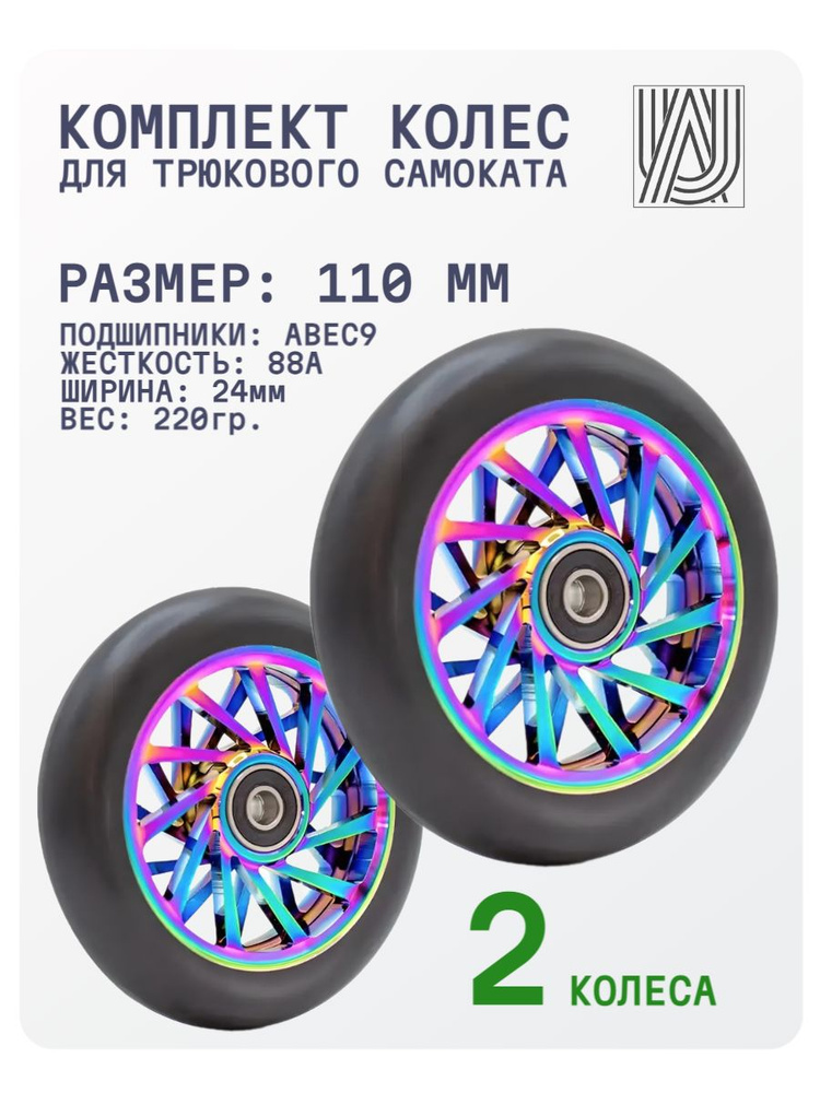 Колеса для трюкового самоката Aurum79 Opposite 110 мм - Neochrome / Набор колёс для трюкового самоката #1