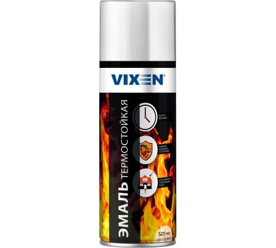 Vixen Аэрозольная краска Термостойкая, до +600°, Глянцевое покрытие, 0.52 л, белый  #1