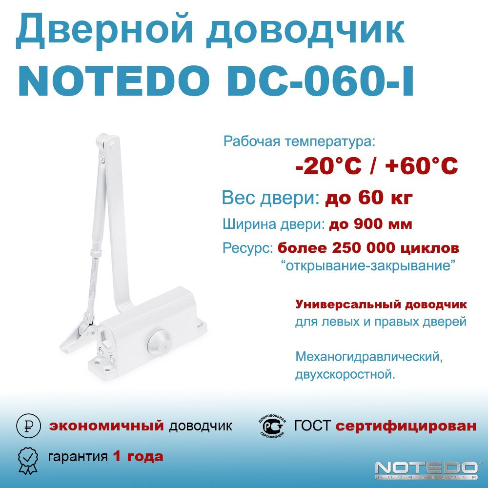 Дверной доводчик экономичный NOTEDO DC-060-I белый #1