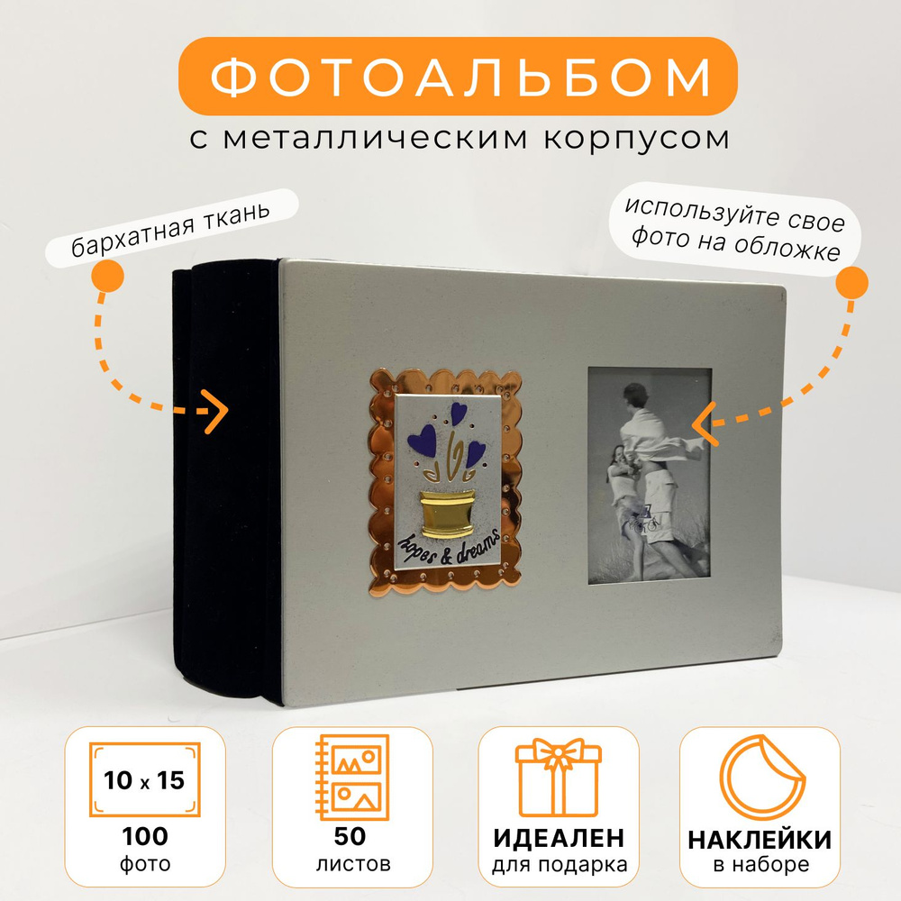 Фотоальбом семейный/свадебный/детский на 100 фотографий 10x15см, твердая обложка с бархатом, листы с #1