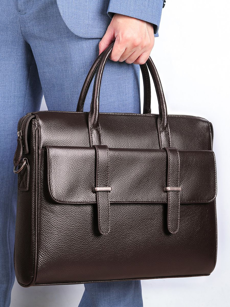Портфель деловой натуральная кожа, папка для ноутбука в офис, сумка кожаная А4 для документов. Дипломат #1