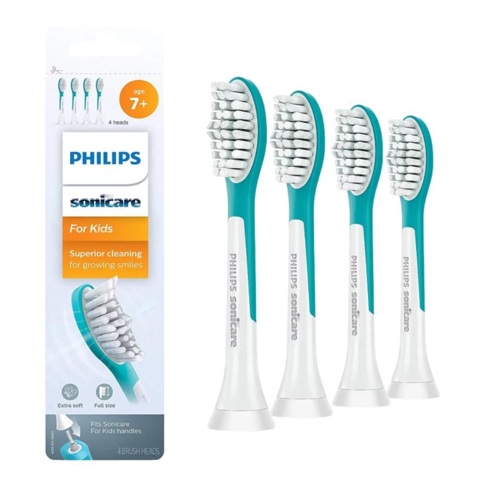 Сменные насадки для зубных щеток Philips Sonicare для детей от 7 лет, 4 насадки, Бирюзовые и белые, Стандартные, #1