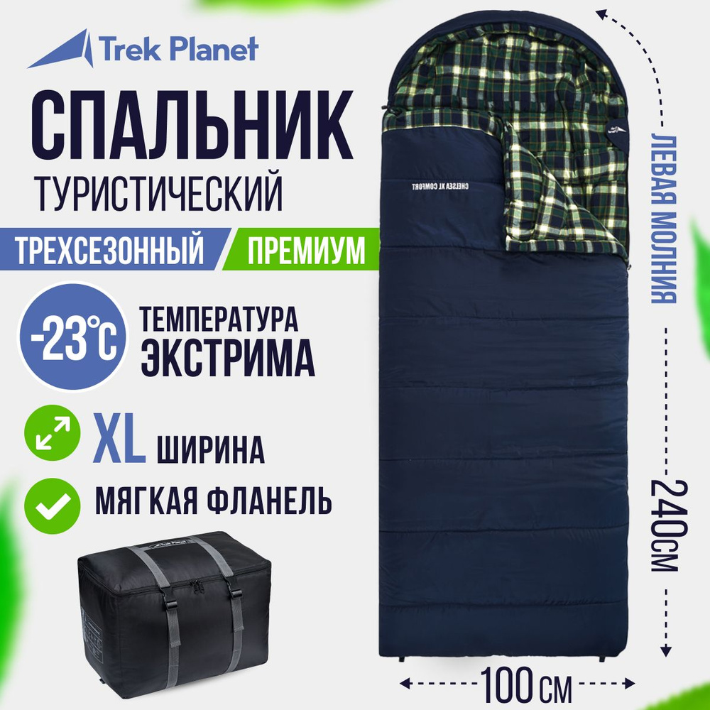 Спальник туристический/Спальный мешок TREK PLANET Chelsea XL Comfort, зимний широкий с фланелью, левая #1
